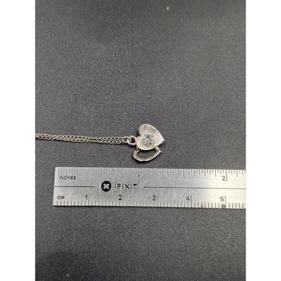 16 Inch Sterling Silver Double Heart Clear Quartz Gem Pendant Necklace - Picture 6 of 7